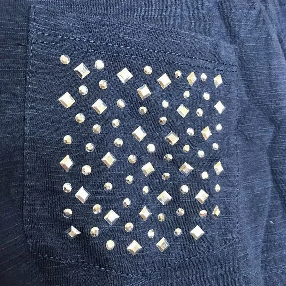 NWT Rebecca Malone Women's 3/4 Sleeve Decorative Pocket Top Blue Silver Large - Picture 5 of 10